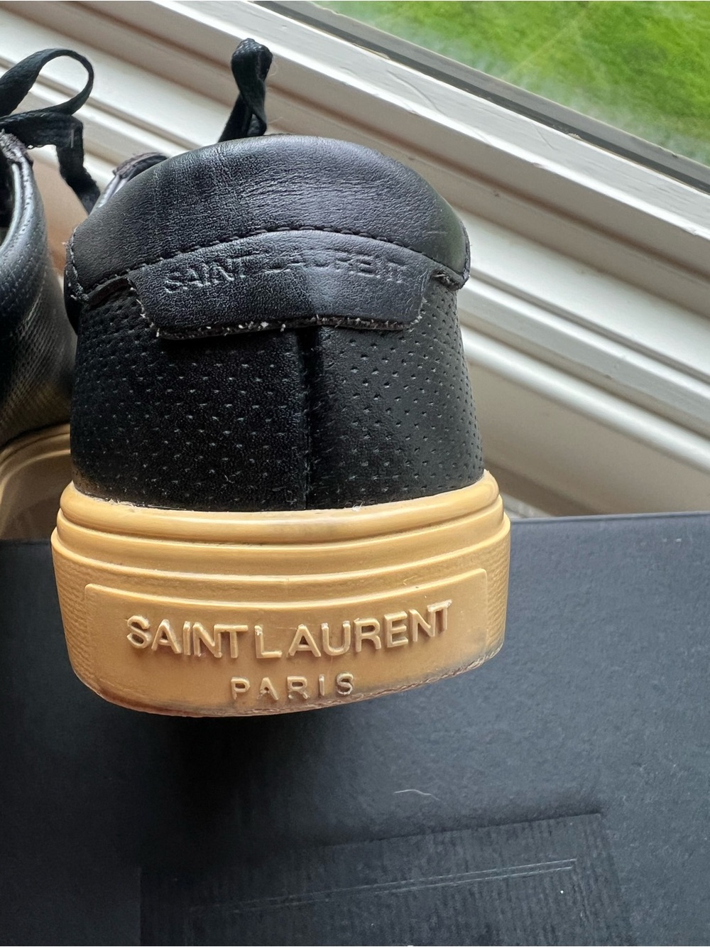 Saint Laurent Black Leather Low-Top Sneakers with Tan Gum Sole - Picture 10 of 14